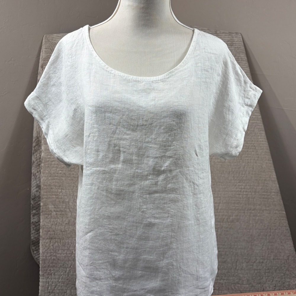 Terzo Millennio White 100% Linen Button Back Blouse Italy Mens L Lagenlook Top
